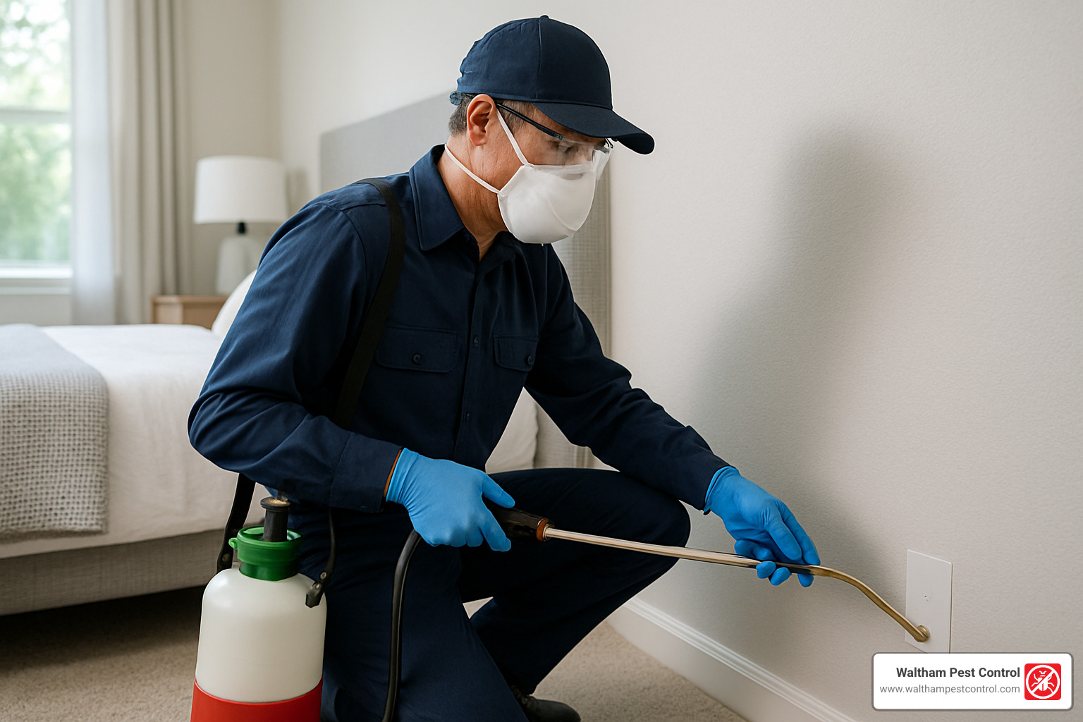 technician treating wall void - carpenter ants in bed
