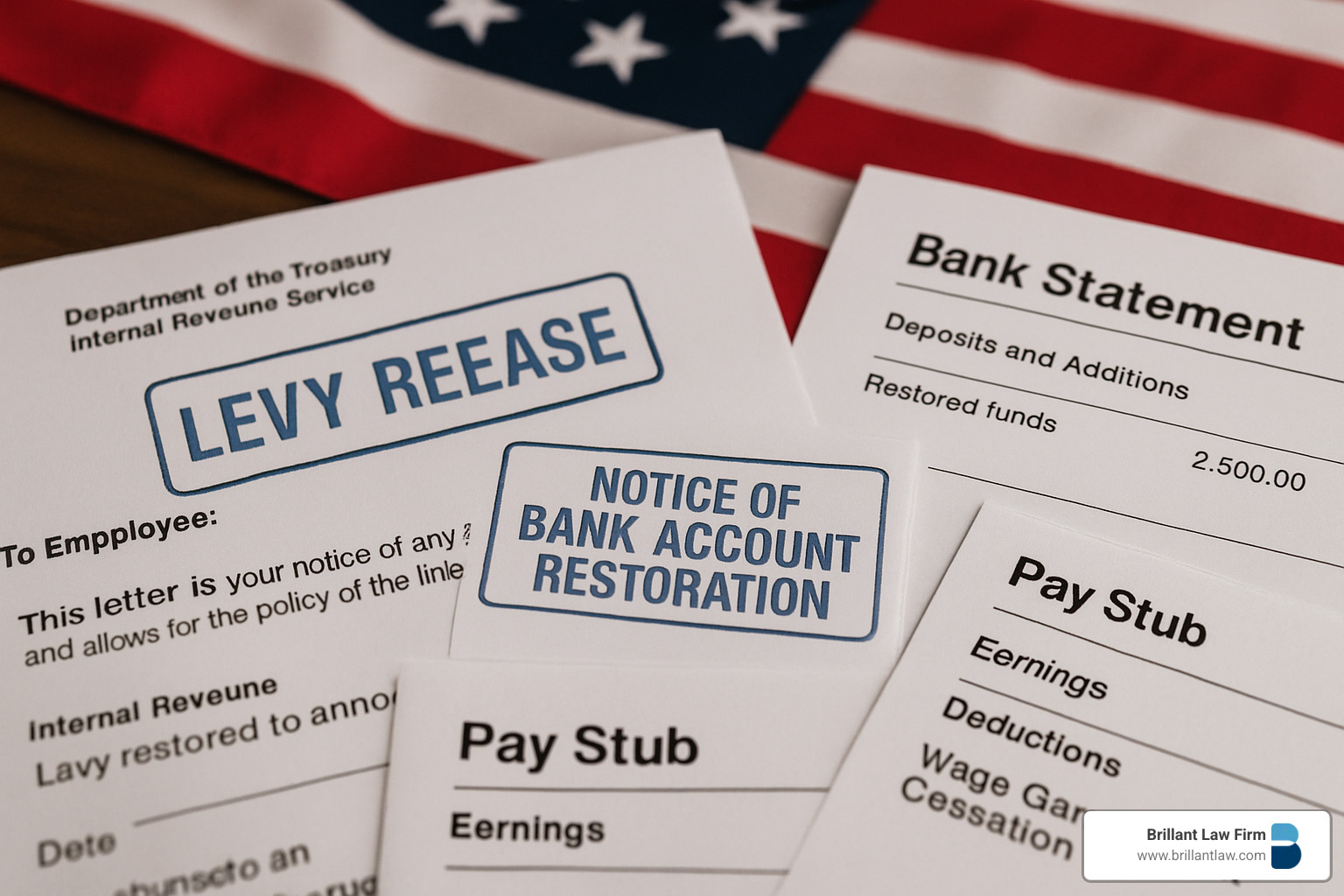 Successful levy release documentation showing bank account restoration and wage garnishment cessation - IRS negotiation attorney