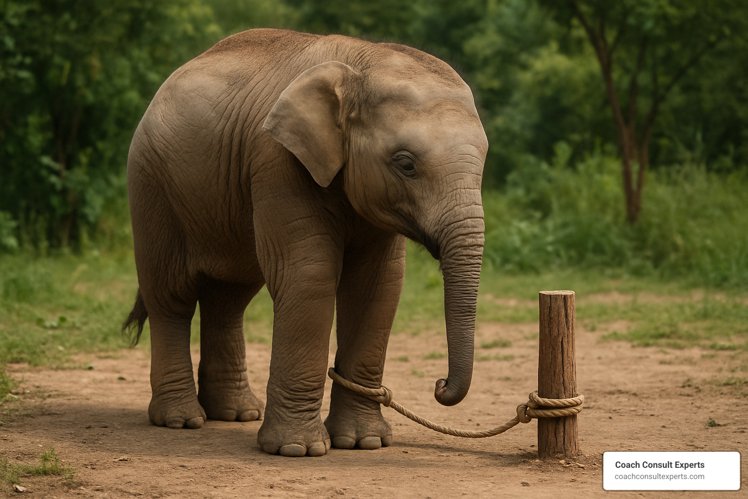 elephant tied to post - overcoming limiting beliefs