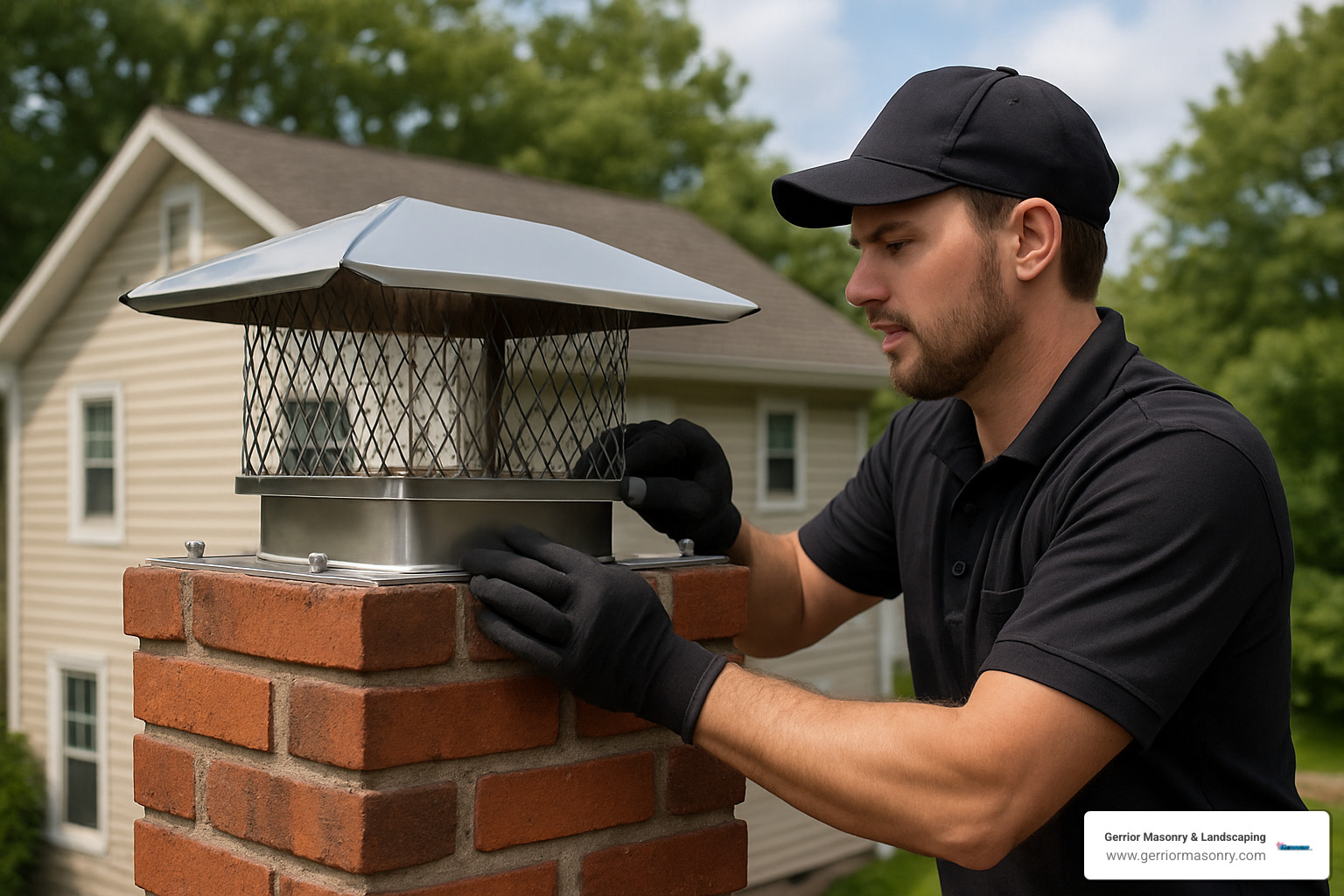 Professional chimney cap installation showing proper placement and secure mounting for weather protection - chimney cleaning and inspection near me