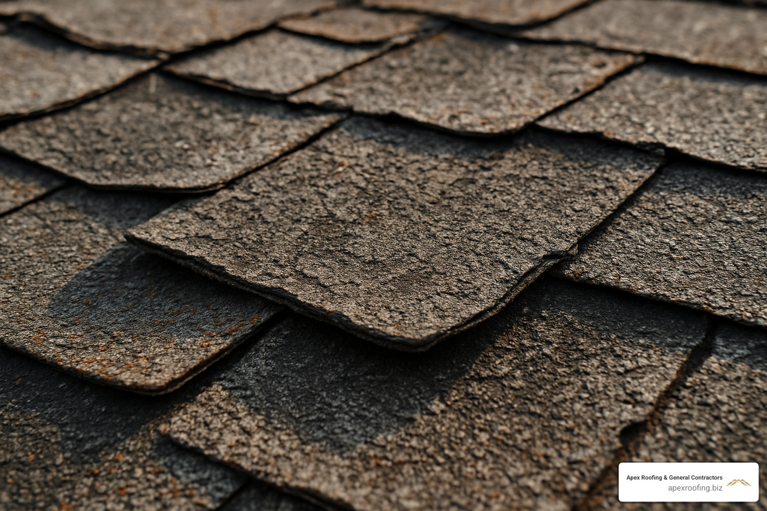 damaged asphalt shingles showing granule loss and curling - residential roof repair near me