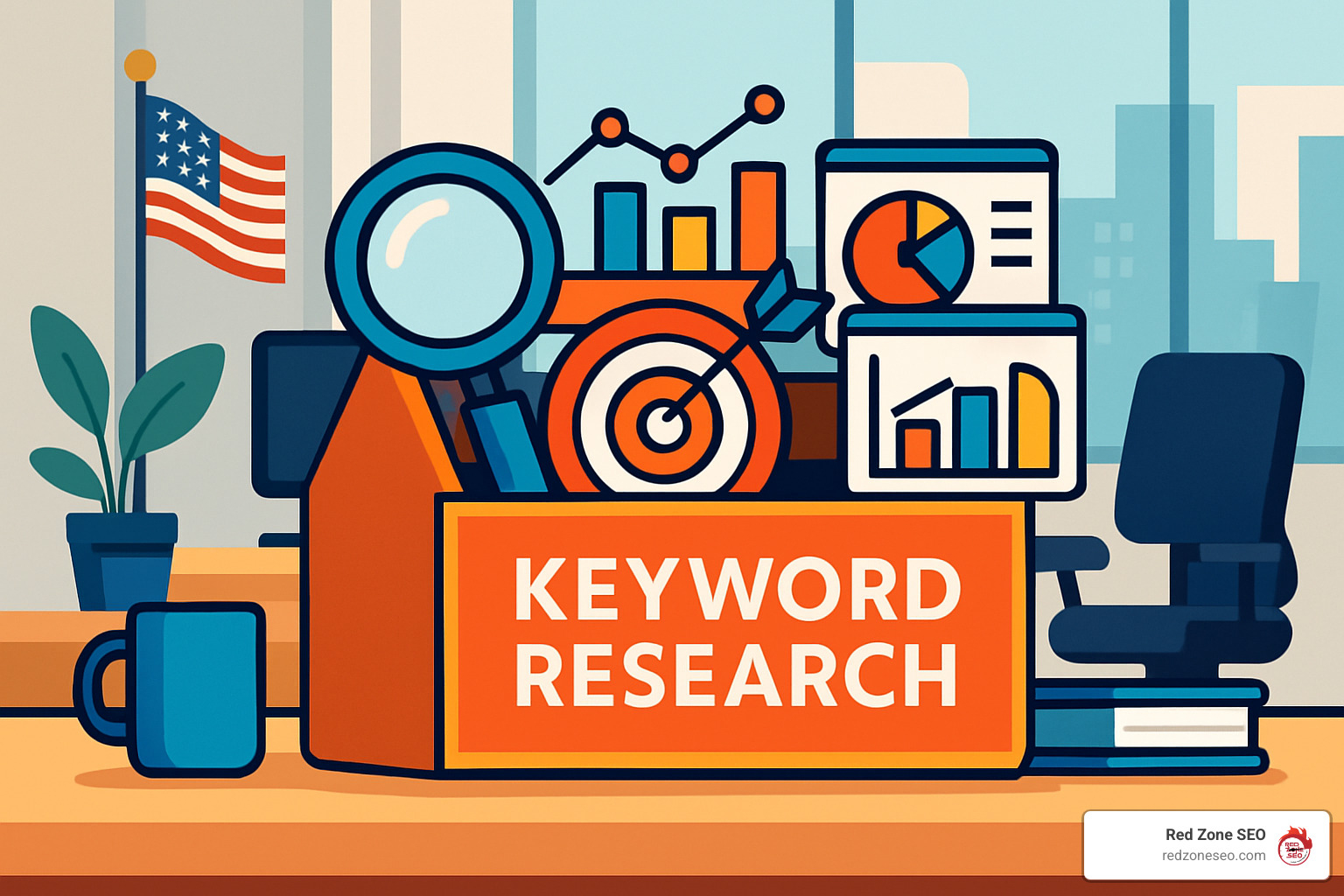 digital marketing toolbox with various keyword research icons - keyword research