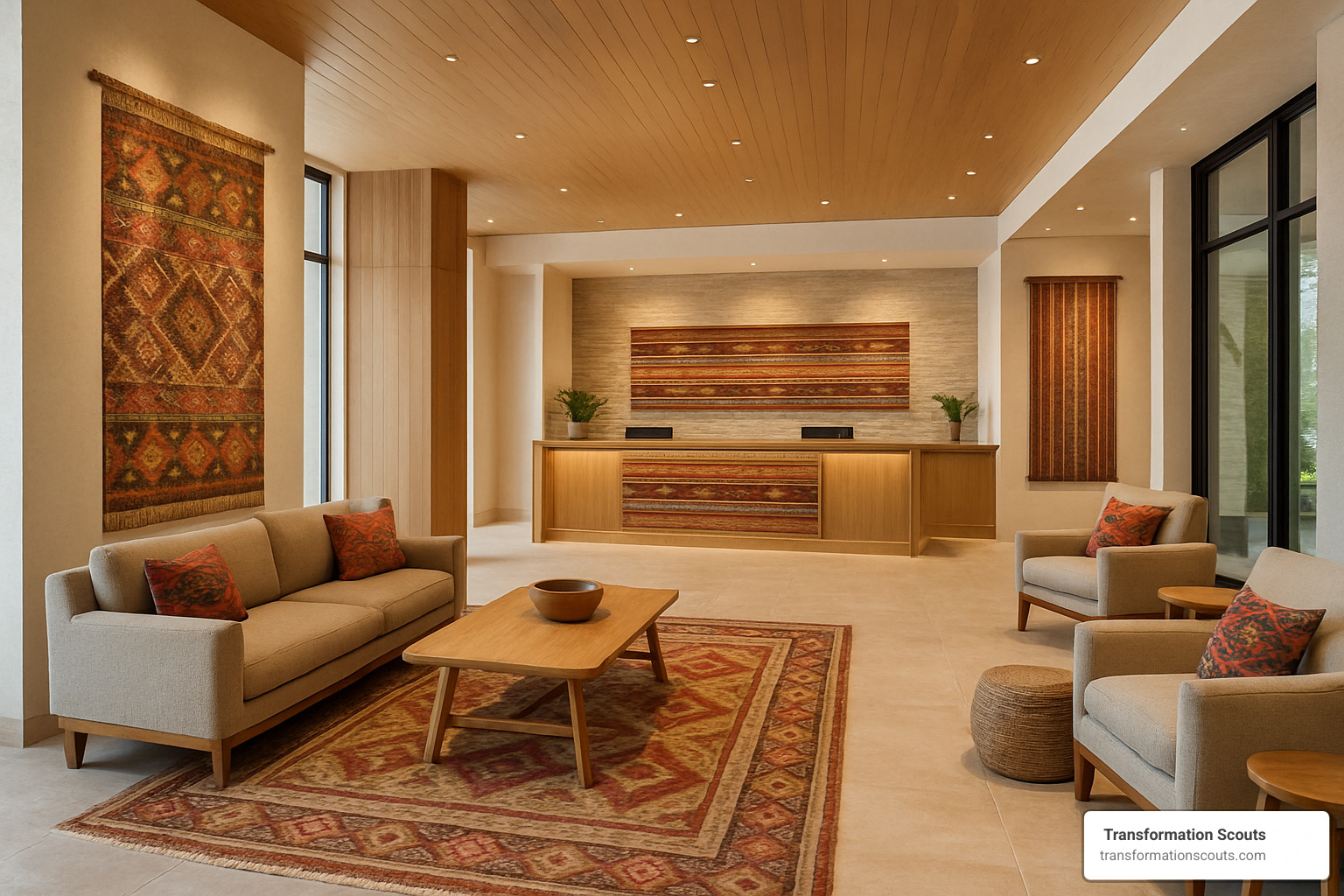 Award-winning hospitality lobby showcasing Design Culture LLP's signature blend of traditional crafts and contemporary minimalism - design culture llp