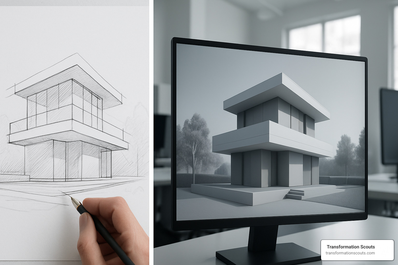 Concept sketches evolving into detailed 3D renders showing Design Culture LLP's iterative design process - design culture llp