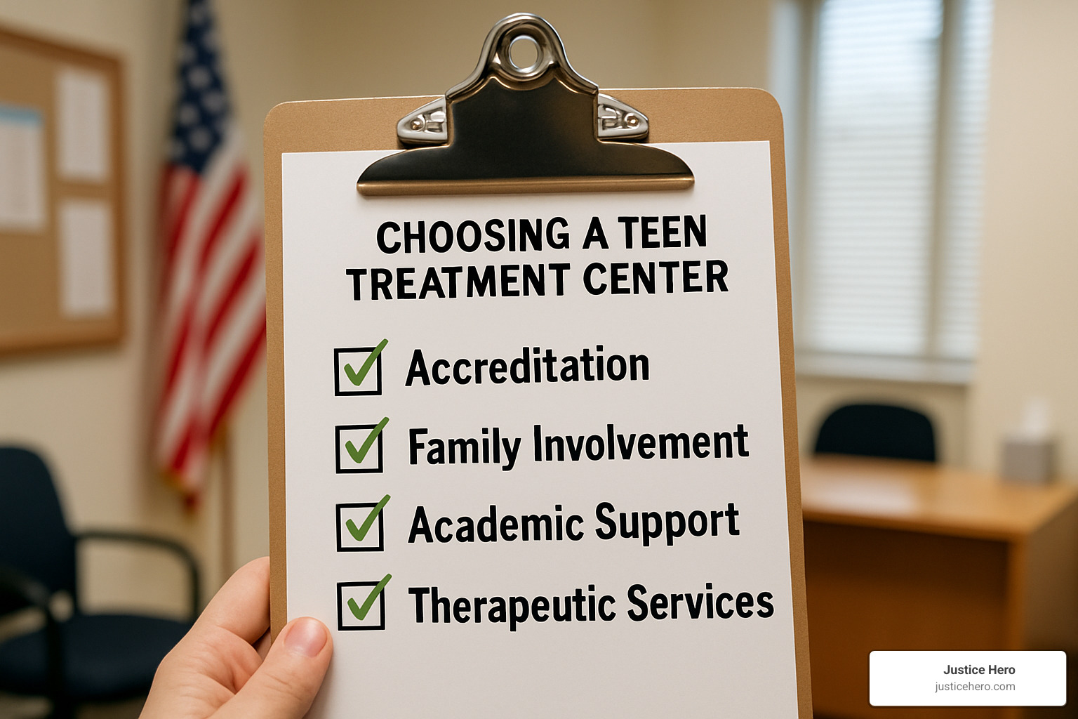 checklist showing key factors to evaluate when choosing a teen treatment center - treatment centers for teens