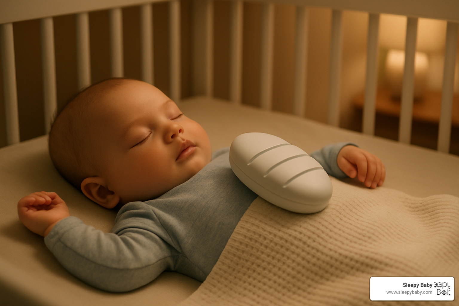 baby sleeping peacefully with rhythmic patting device - rhythmic patting device