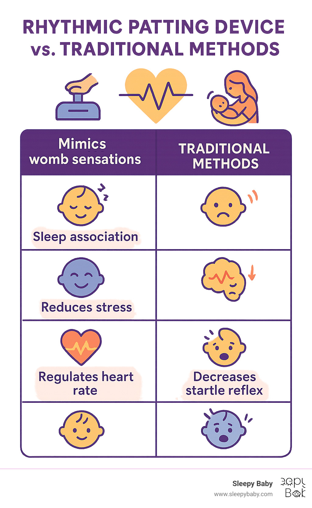 comparison chart showing rhythmic patting device benefits vs traditional methods - rhythmic patting device infographic 