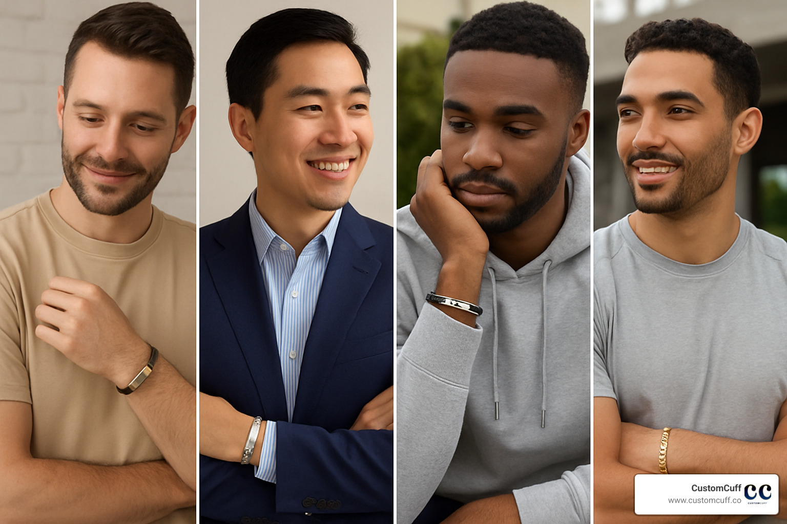 Styling guide showing different ways to wear mens name bracelets with various outfits and occasions - mens name bracelets