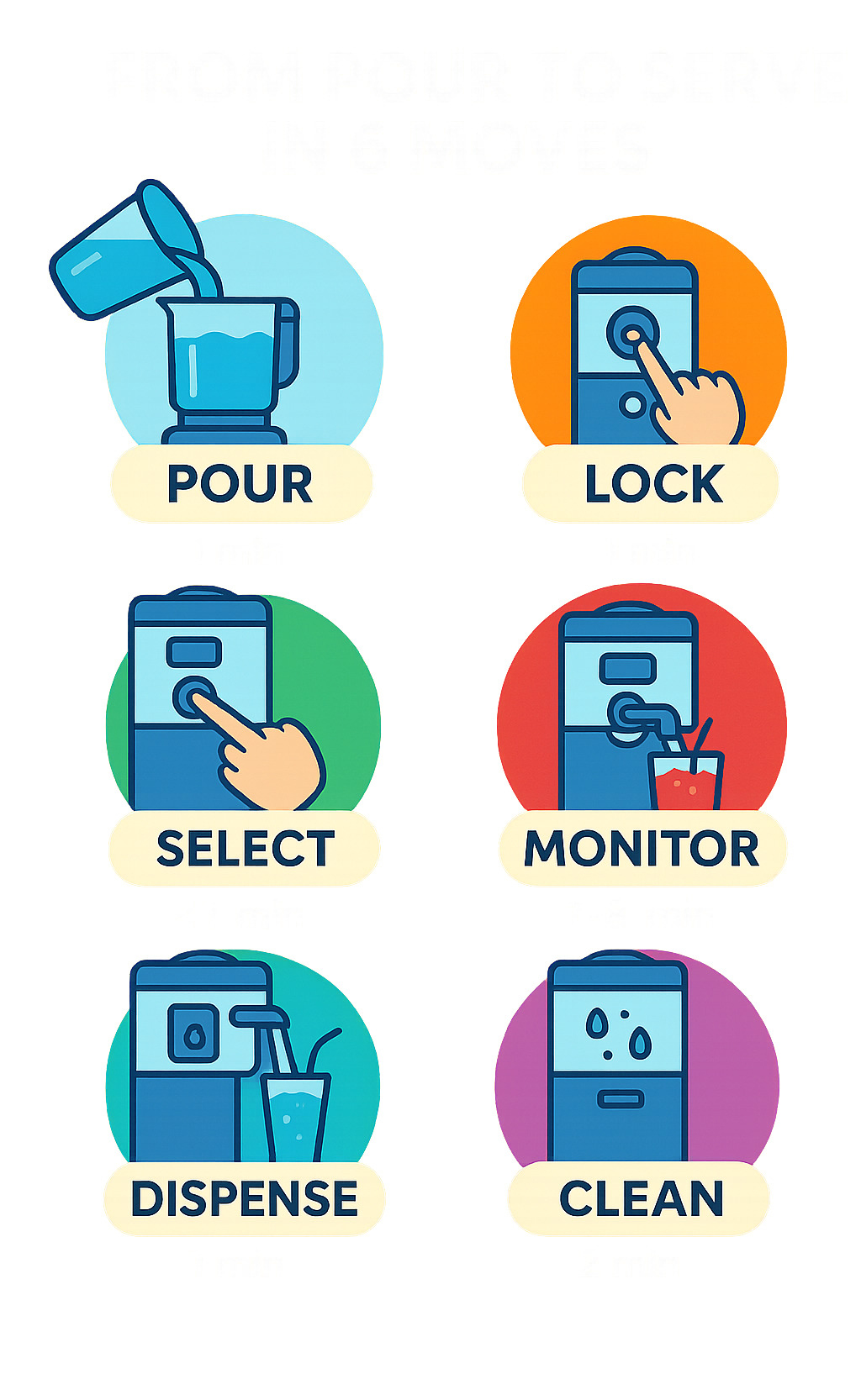 Infographic showing the 6-step ninja slushie process with icons for each step and timing estimates - ninja slushie infographic 