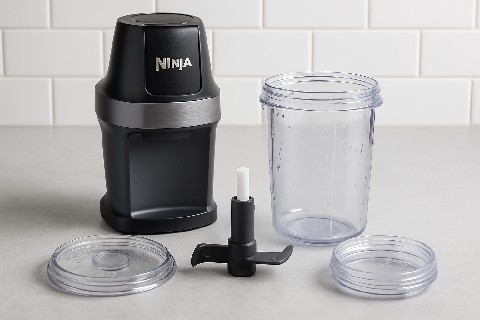 cleaning parts of the ninja slushie showing the dishwasher-safe vessel and components - ninja slushie