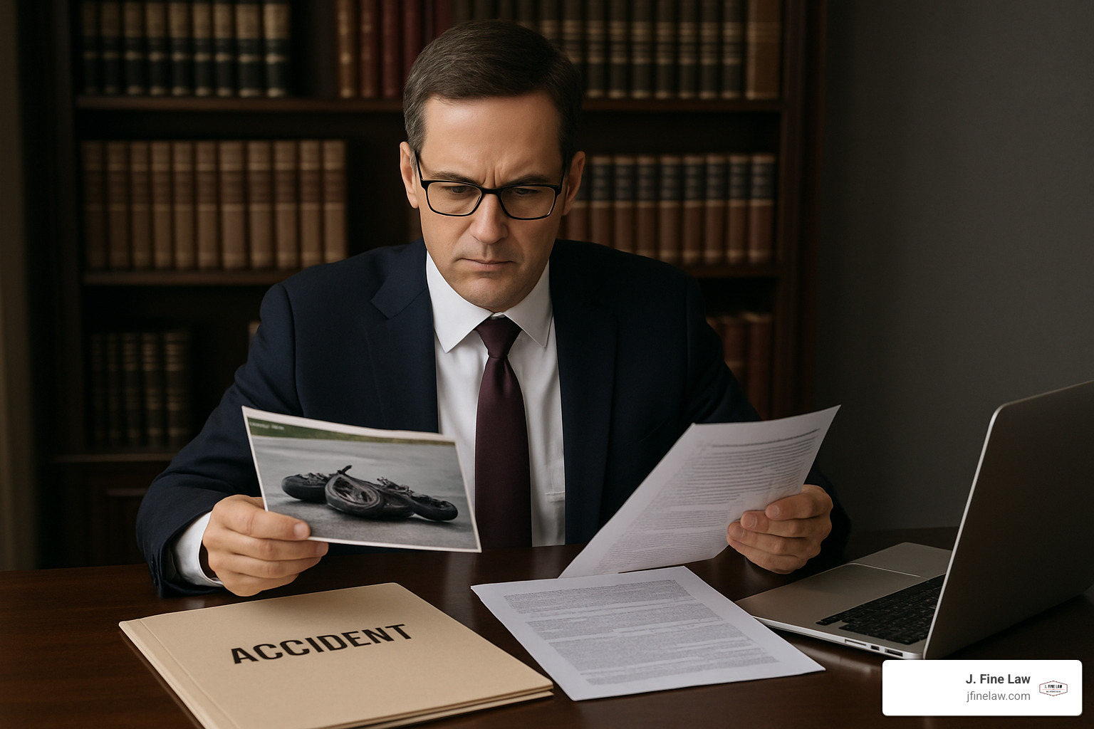 Attorney reviewing motorcycle accident case files and documents - motorcycle accident attorney consultation