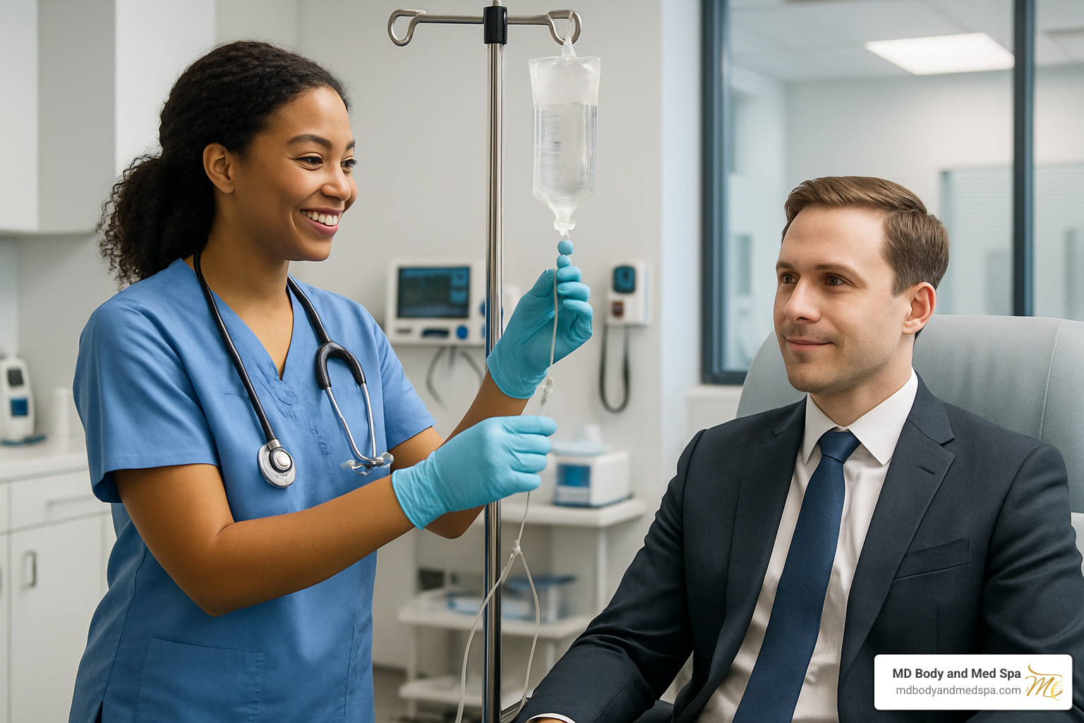nurse preparing IV treatment for patient - iv drip clinic near me
