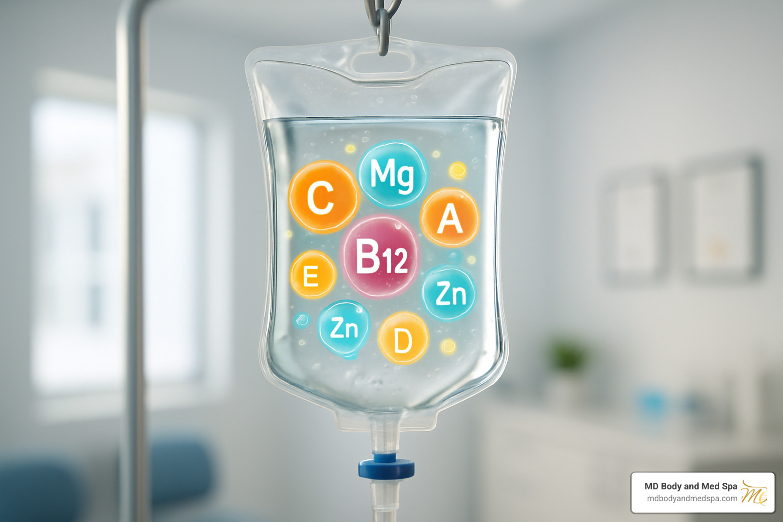 IV drip bag with colorful vitamins and nutrients - iv drip clinic near me