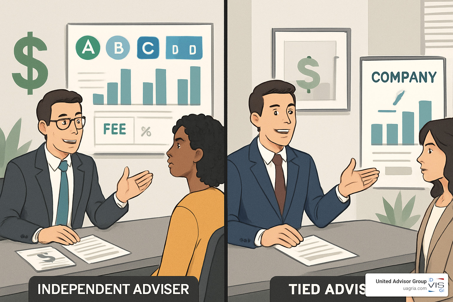 comparison of independent vs tied financial advice - independent financial advice