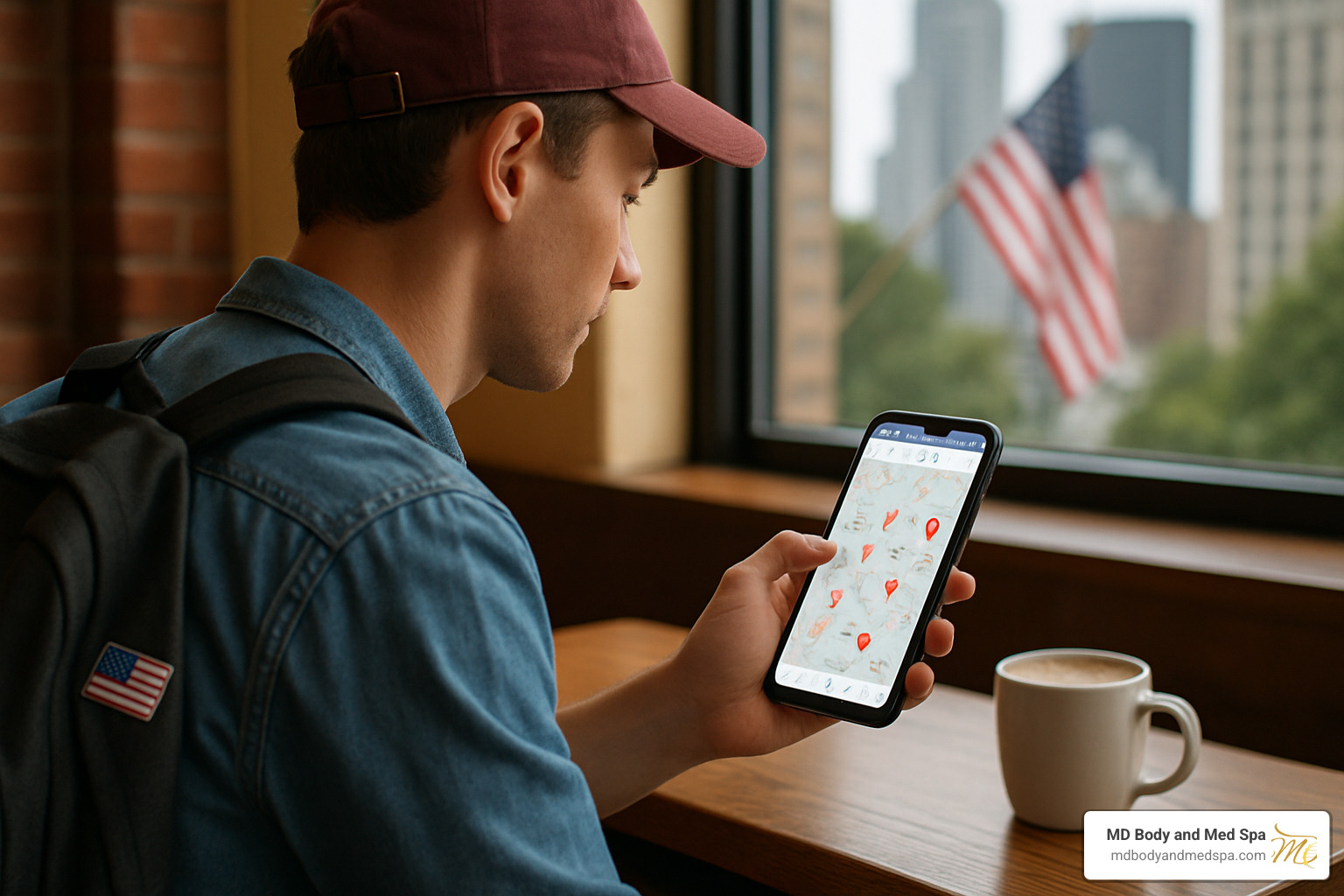 person using phone to search for local IV clinics - iv drip clinic near me