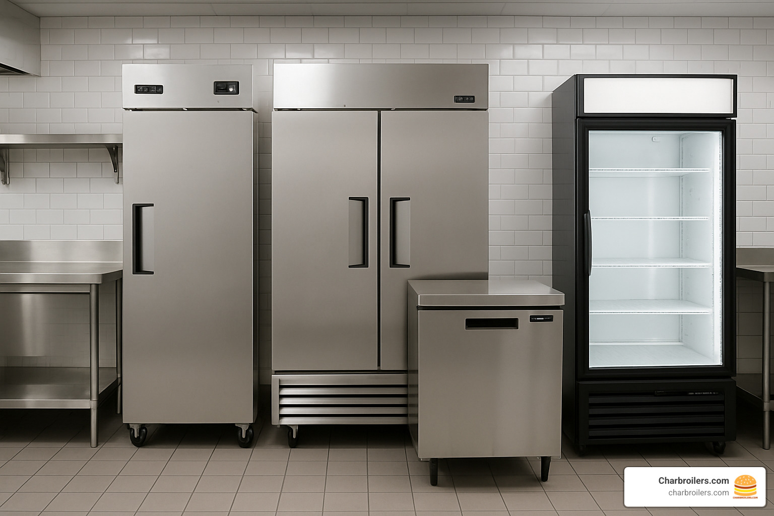 commercial fridge lineup showing different types - commercial fridge for sale