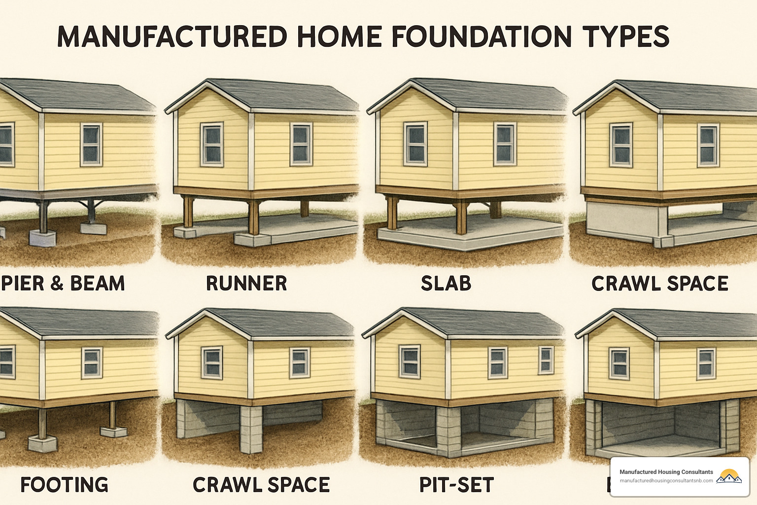 labeled cross-section of foundations - manufactured homes foundation types