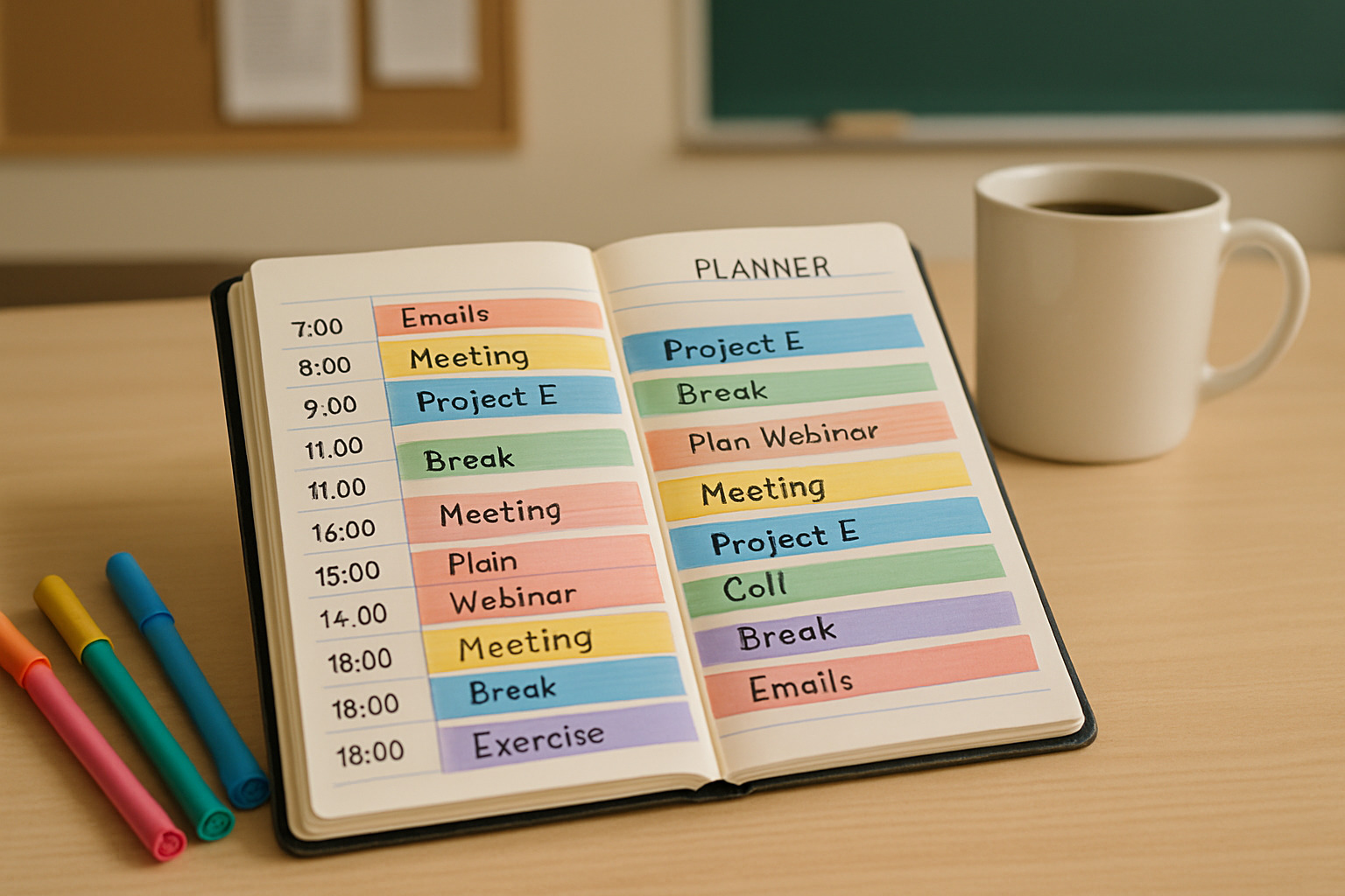 color-coded planner with time blocks - 5 tips for time management