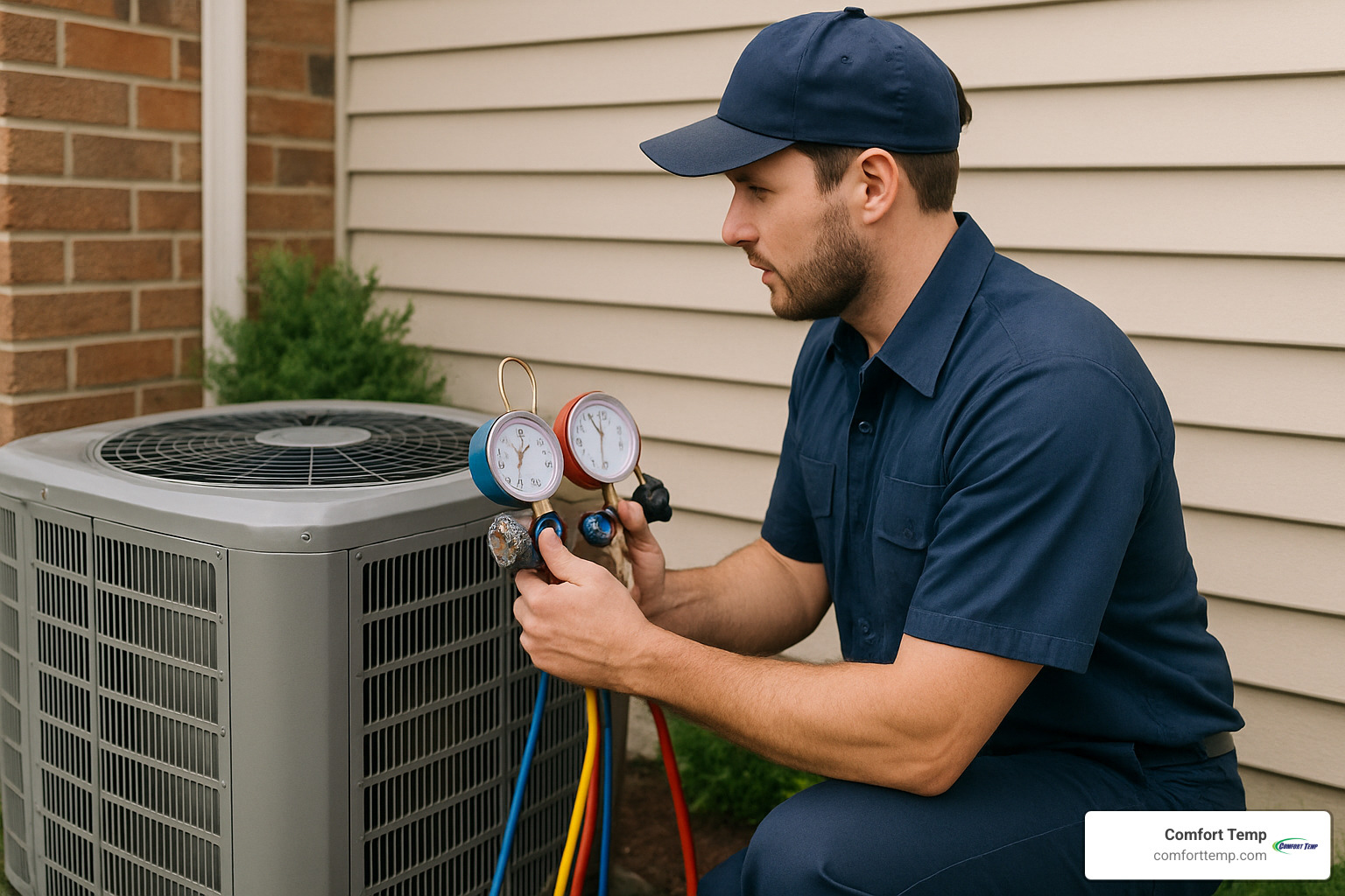 Licensed technician with refrigerant gauges - ac installation gainesville fl