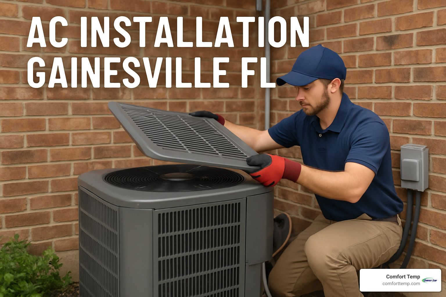 Homeowner adjusting smart thermostat - ac installation gainesville fl