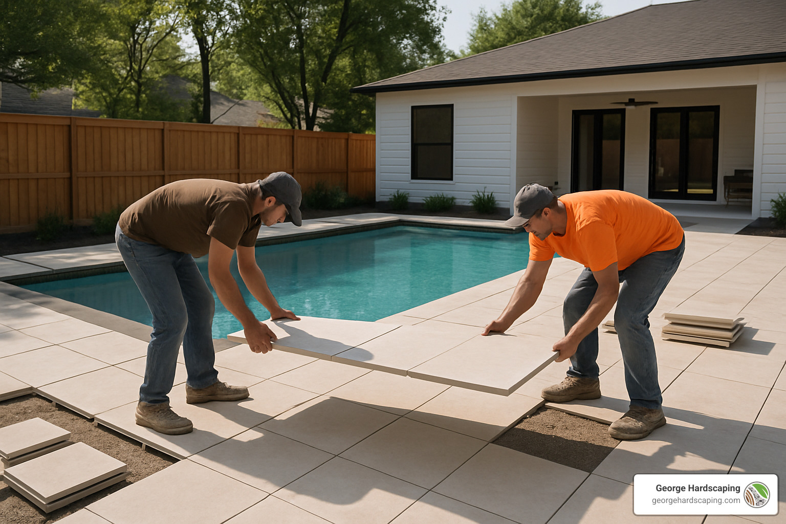 Porcelain paver pool deck installation - patio surface options