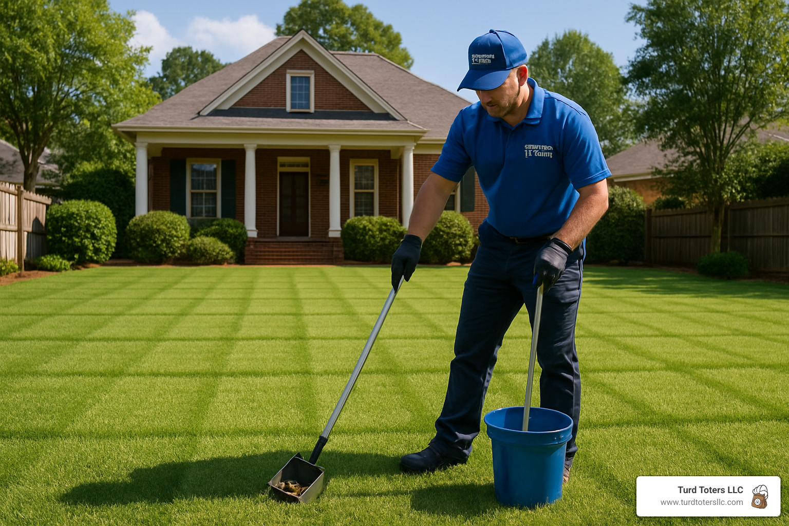 Professional technician using grid pattern to clean Augusta backyard - dog poop removal Augusta