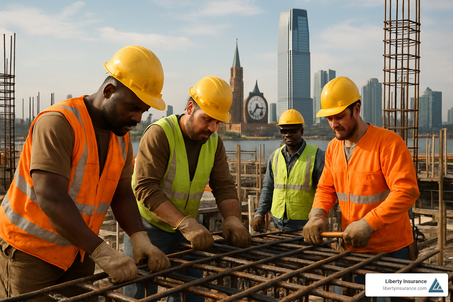 ddd3f6e35d11237cdfa53a686693410d0e110fdb NJ Small Business Insurance Simplified—Because Paperwork Shouldn't Hurt Discover Small business insurance NJ essentials. Protect your business, stay compliant, and save money with this easy step-by-step guide. Construction workers on a New Jersey building site wearing hard hats and safety gear - Small business insurance NJ
