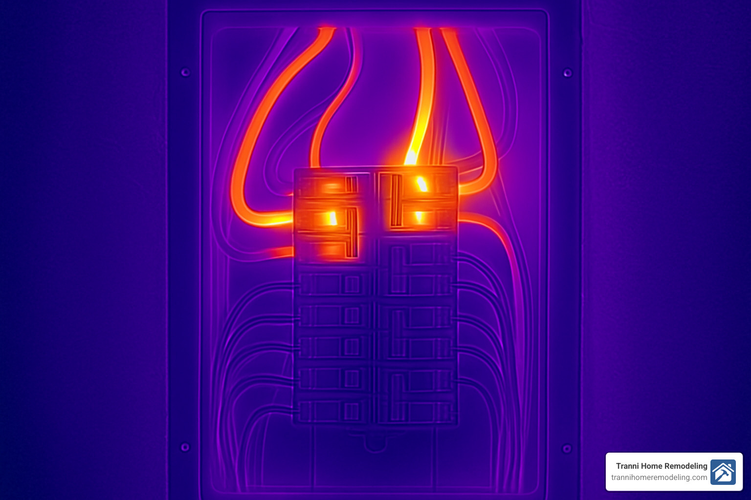 infrared thermal scan of electrical breaker panel showing hot spots - emergency commercial electrician near me