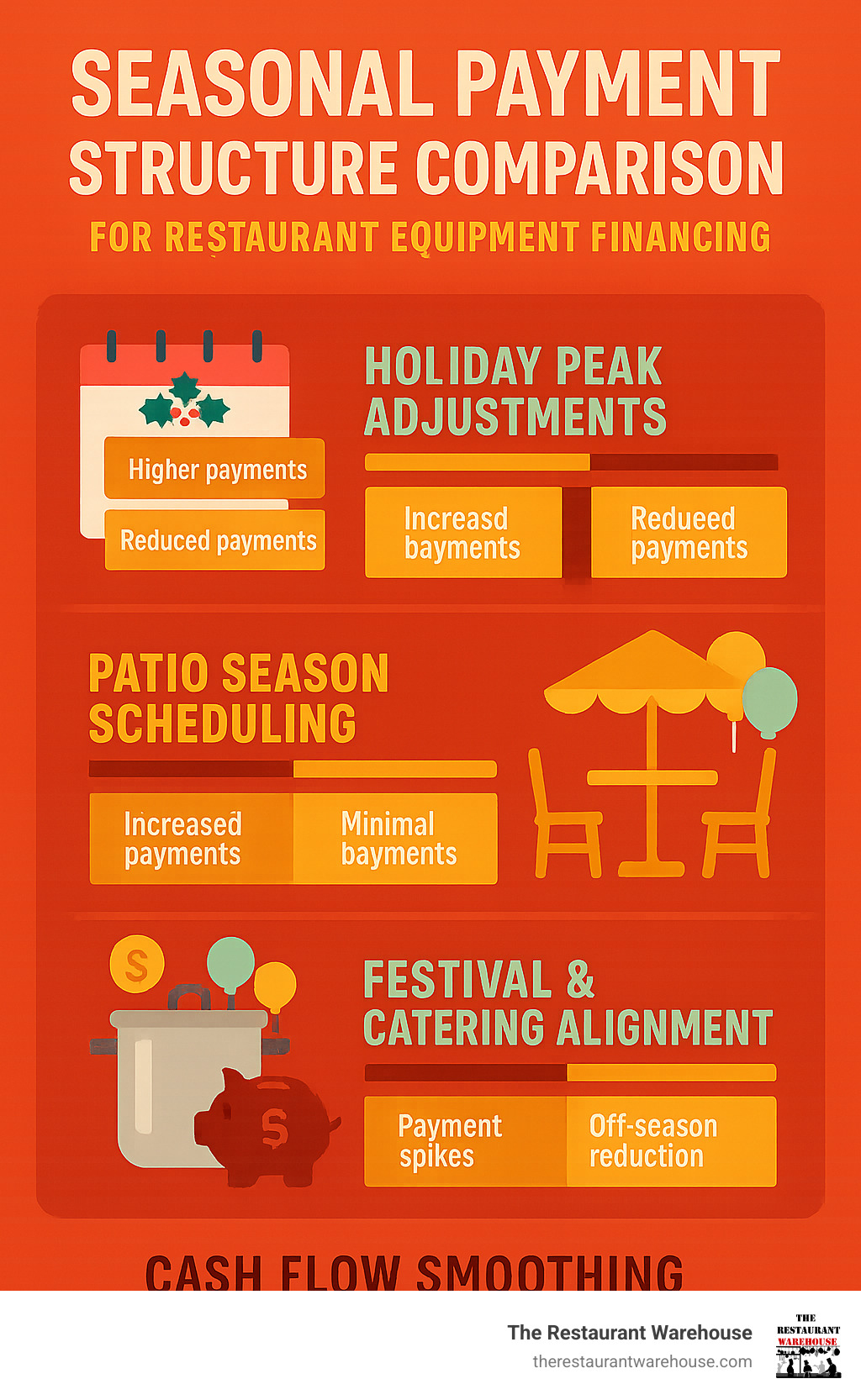 Seasonal payment structure comparison for restaurant equipment financing - catering equipment finance infographic 