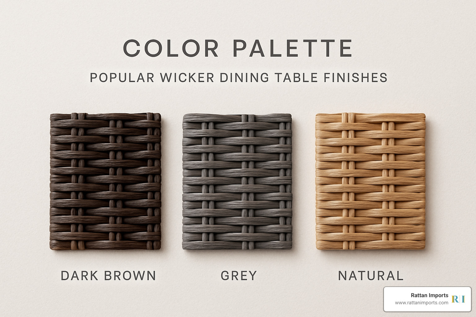 Color palette showing popular wicker dining table finishes - wicker dining table