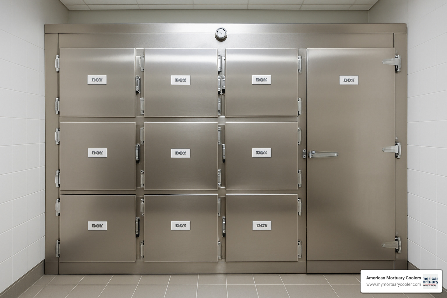 Compliant walk-in body refrigerator showing proper storage protocols - Heights Crematory in Chicago Heights