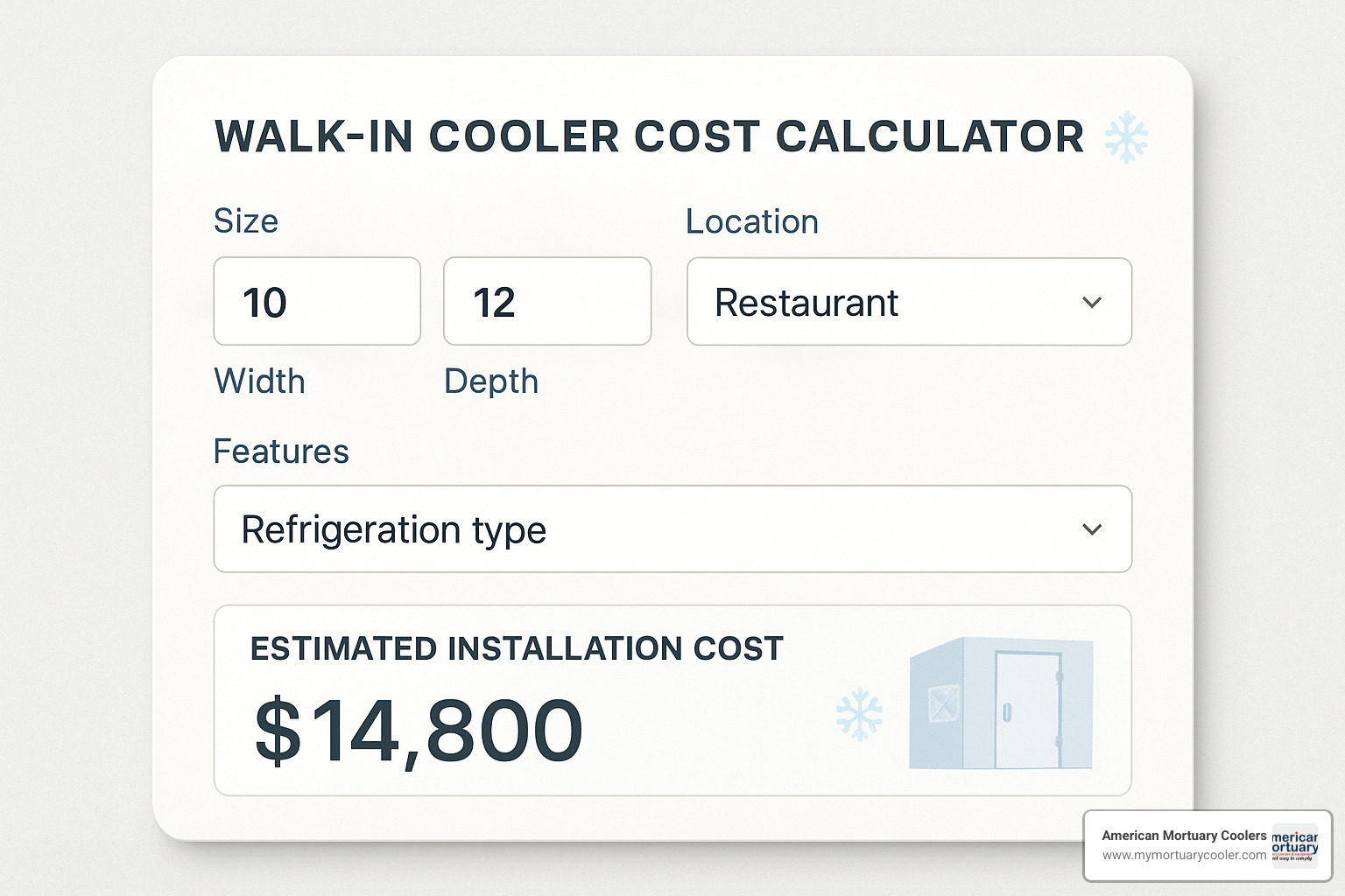 cost calculator dashboard - walk in cooler installation cost