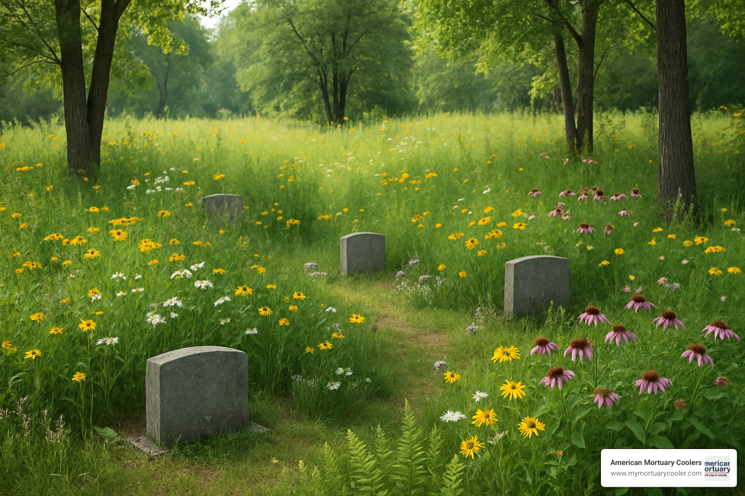 natural burial site with native plants and trees - mortury