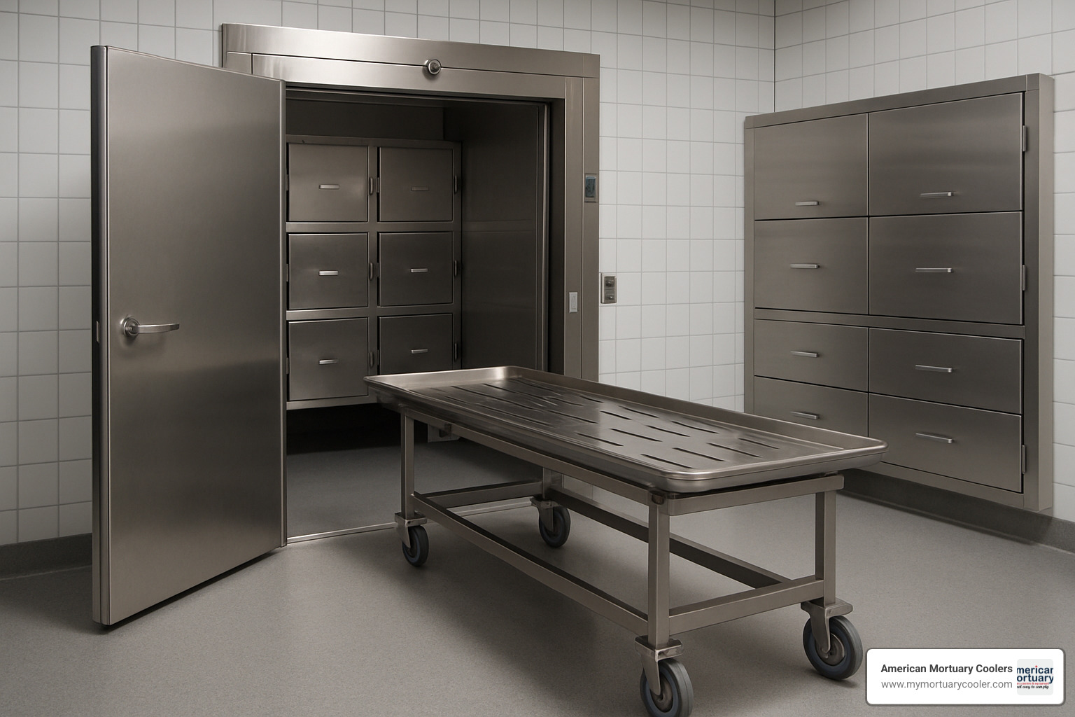 Bariatric roll-in cooler with specialized wide-door access - walk in cooler morgue