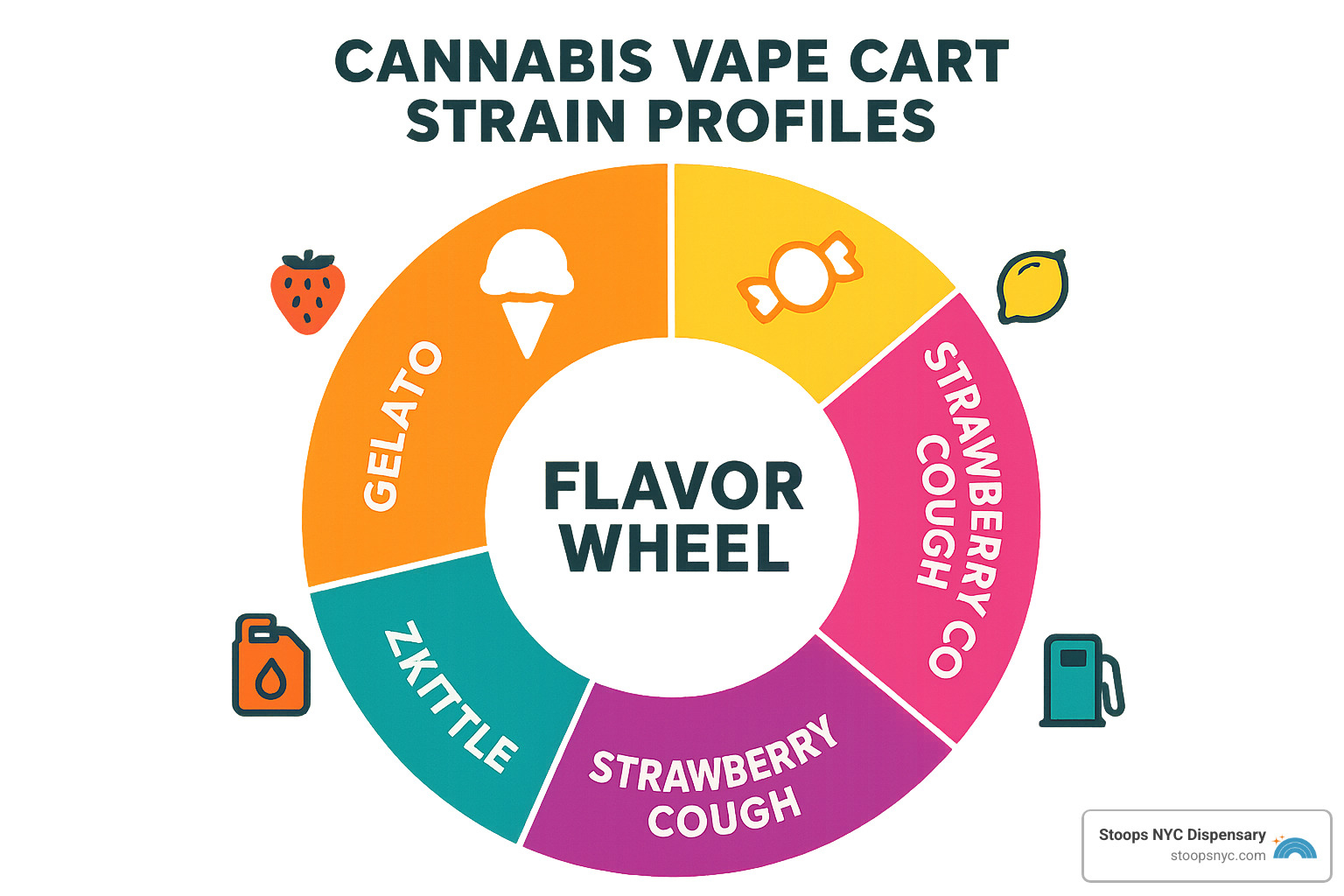 flavor wheel showing popular fav cart strain profiles - fav carts