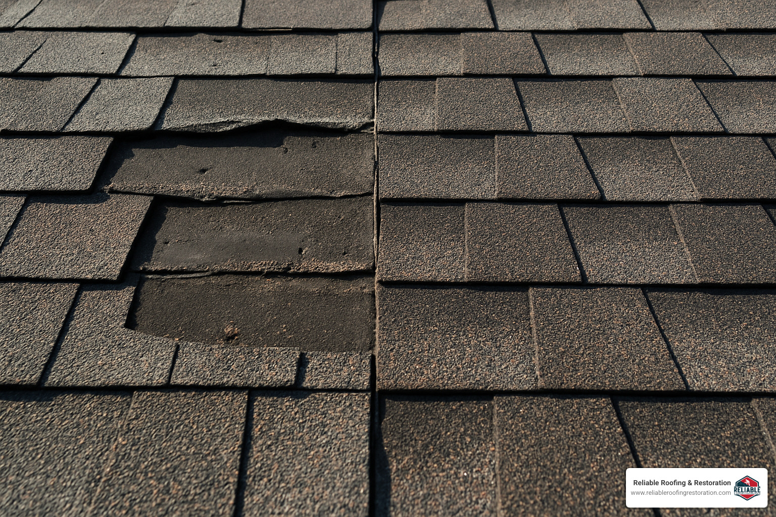 Don't Let Your Roof Surprise You – Asphalt Shingle Inspection Guide 2 missing versus intact shingles showing comparison - Asphalt shingle roof inspection