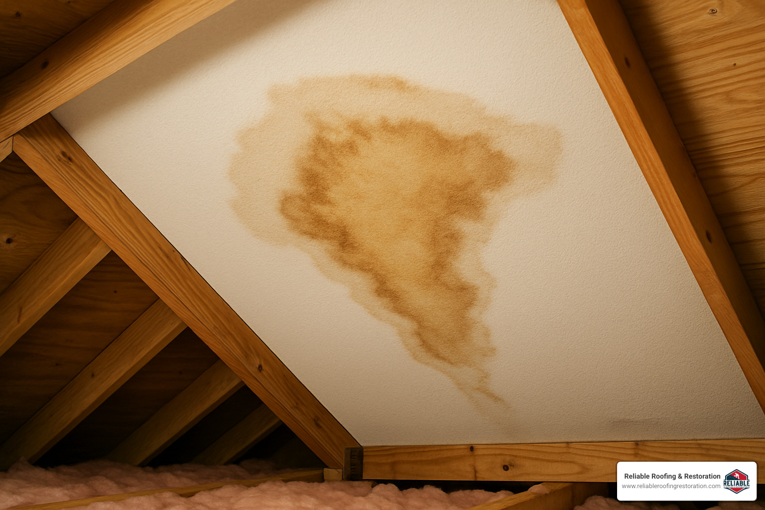 Don't Let Your Roof Surprise You – Asphalt Shingle Inspection Guide 3 attic water stain on ceiling indicating roof leak - Asphalt shingle roof inspection