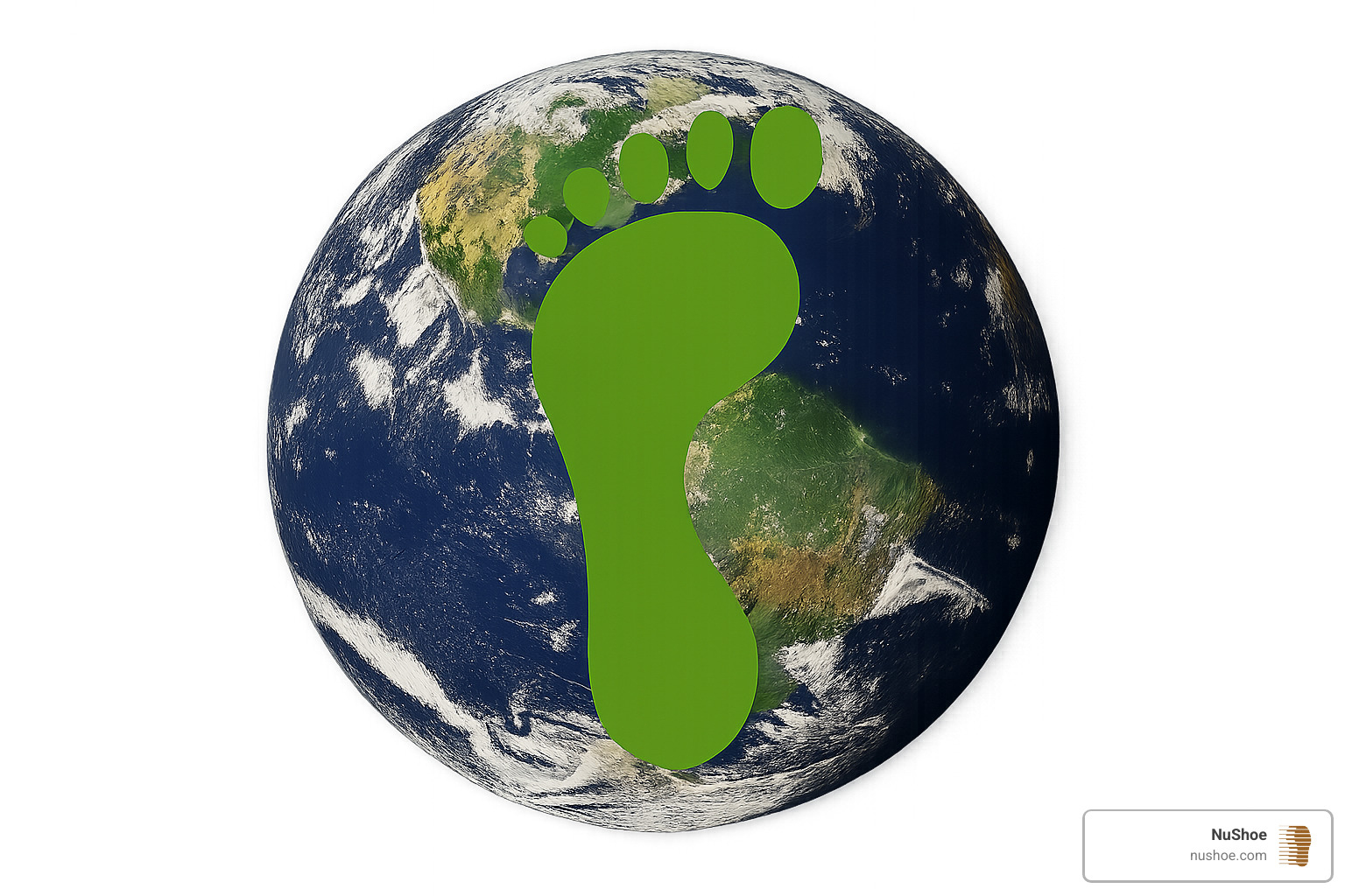 green footprint icon overlaid on an image of Earth, representing sustainable running practices - running shoe recycling program*