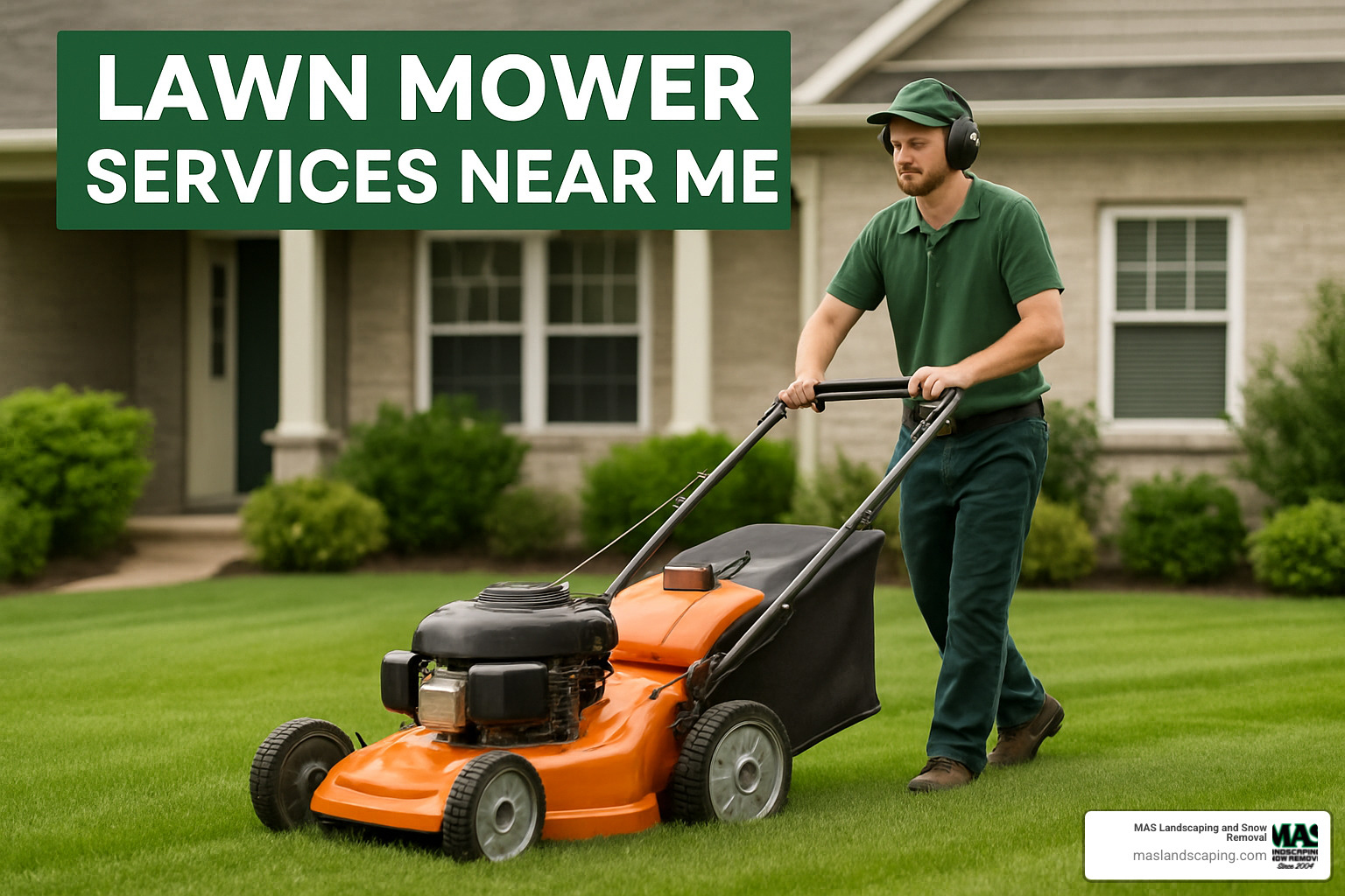 Professional technician performing maintenance on a lawn mower in a customer's driveway - lawn mower services near me
