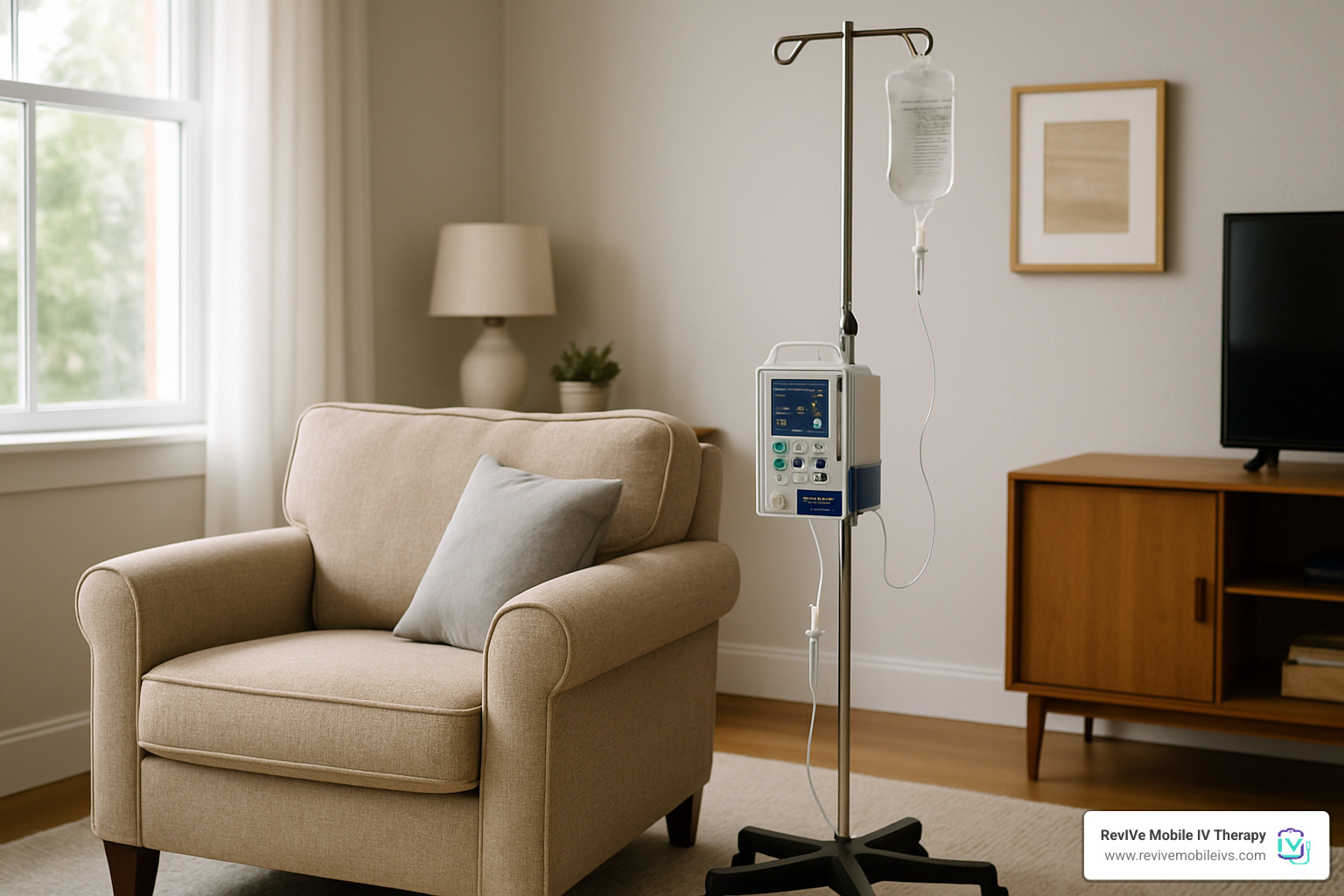 IV pump in living room - home iv infusion