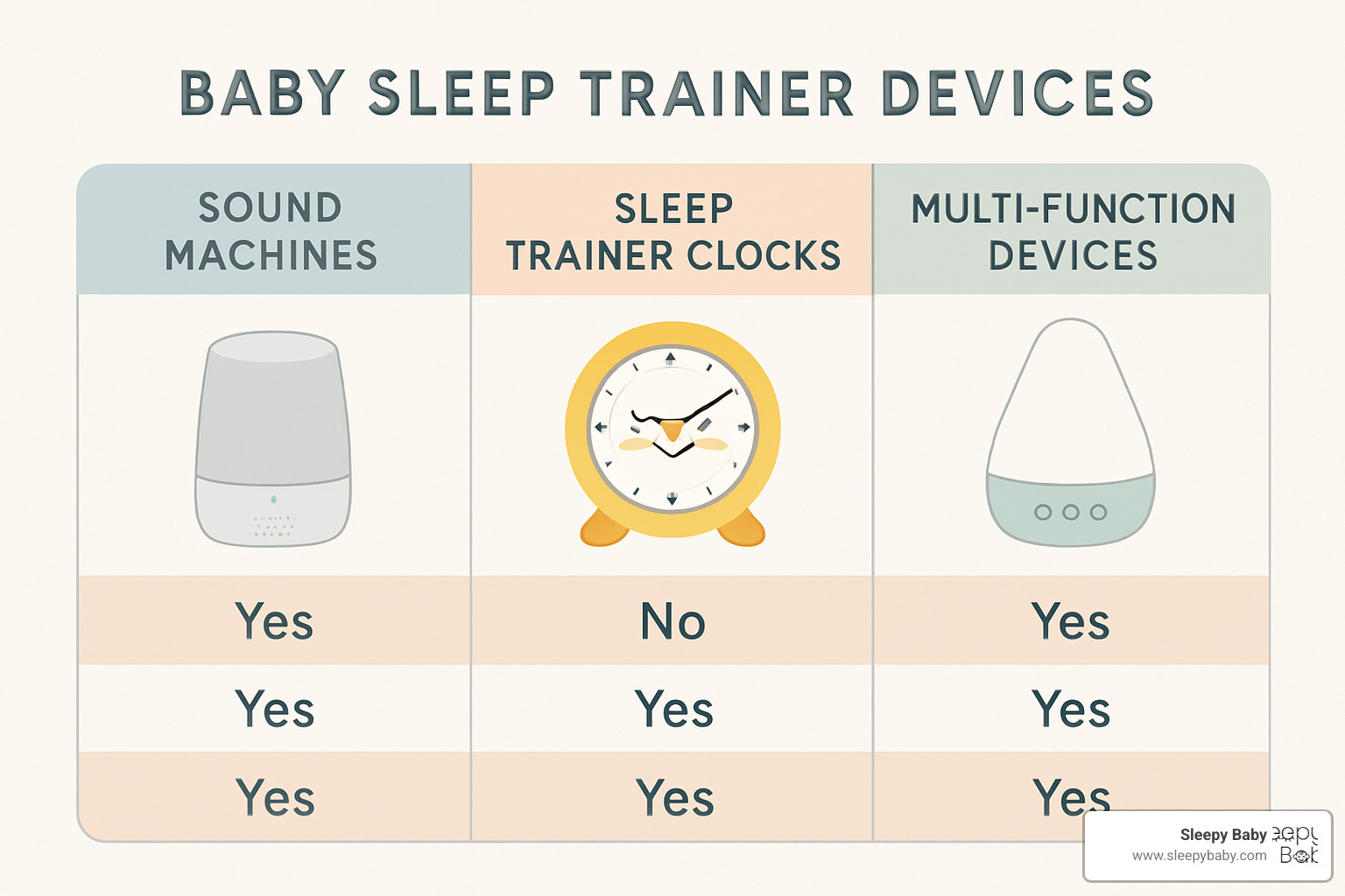comparison chart of different baby sleep trainer devices - baby sleep trainer device