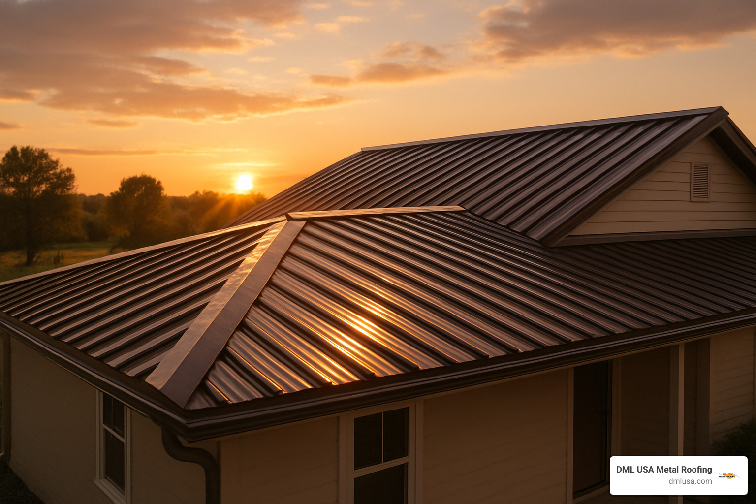 sunset over finished corrugated metal roof - corrugated metal roofing suppliers near me