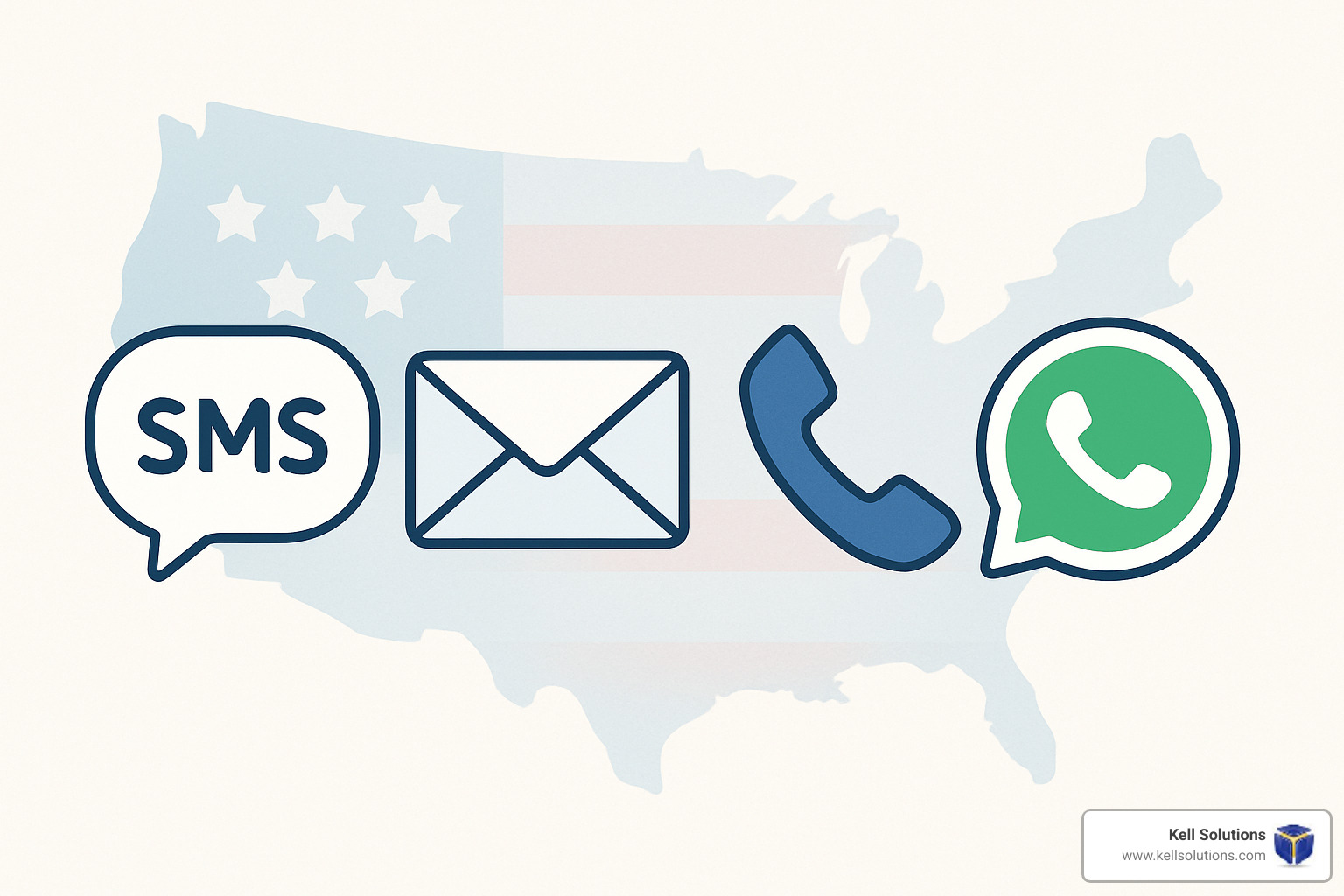 Multi-channel communication icons showing SMS, email, voice, and WhatsApp integration - AI appointment setter