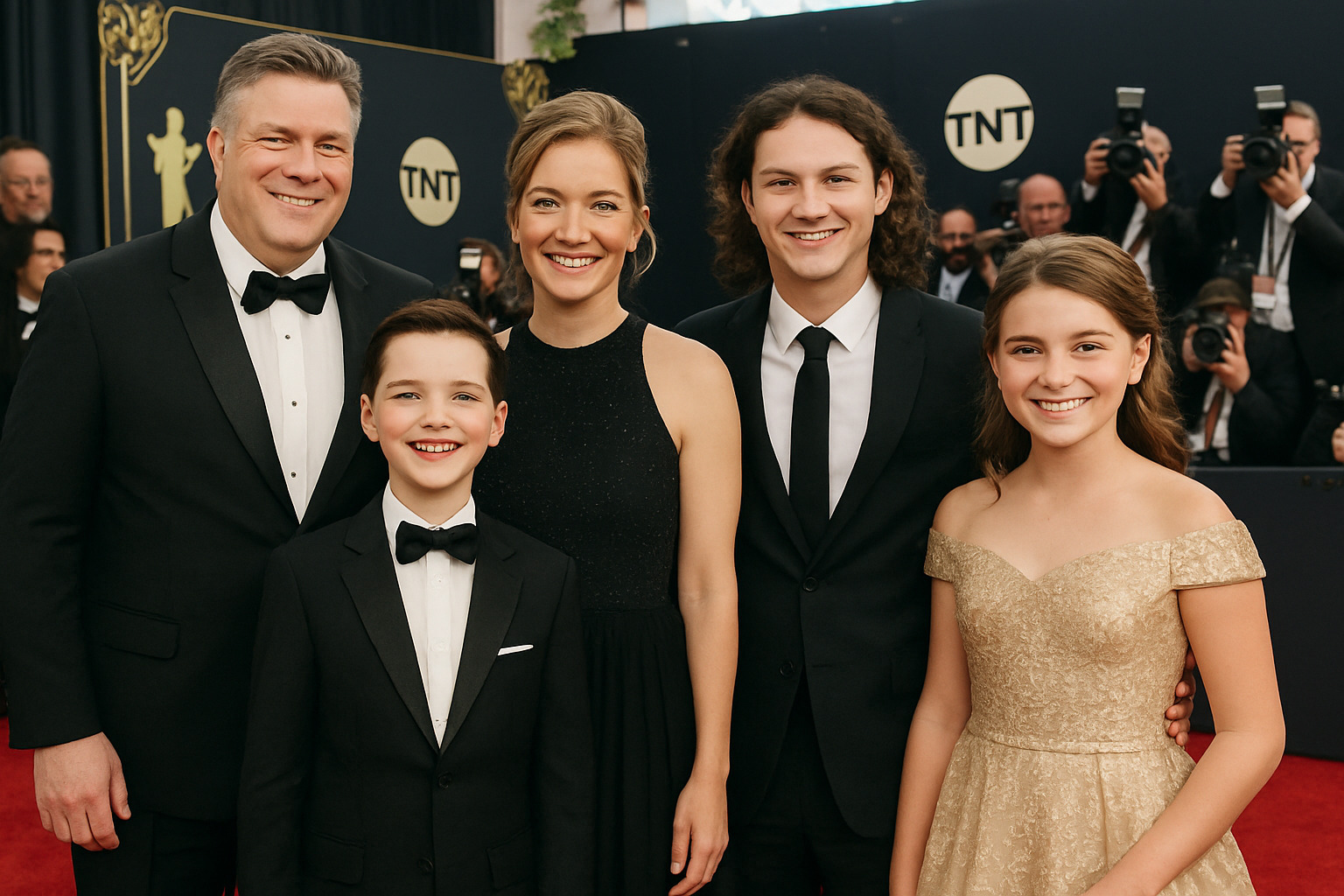 Red carpet celebration photo of Young Sheldon cast at awards ceremony - young sheldon cast