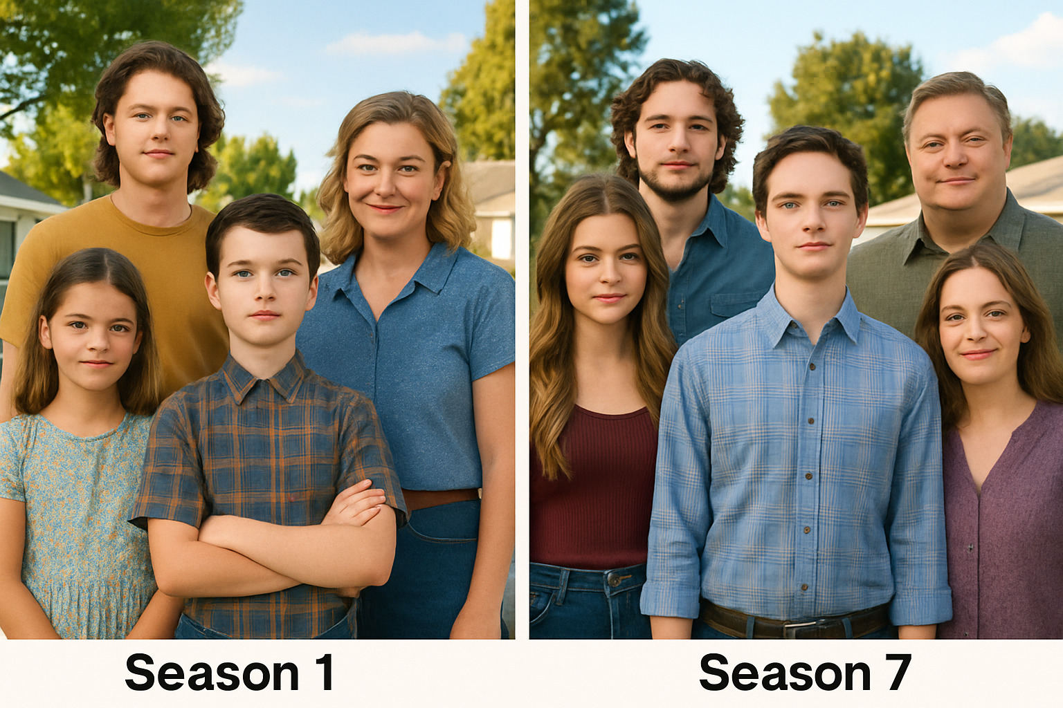 Then and now photo comparison of Young Sheldon cast from season 1 versus season 7 - young sheldon cast