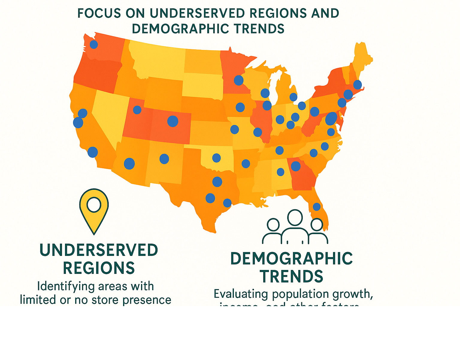 Infographic showing proposed Trader Joe's market expansion heat-map with focus on underserved regions and demographic trends - trader joe's infographic 