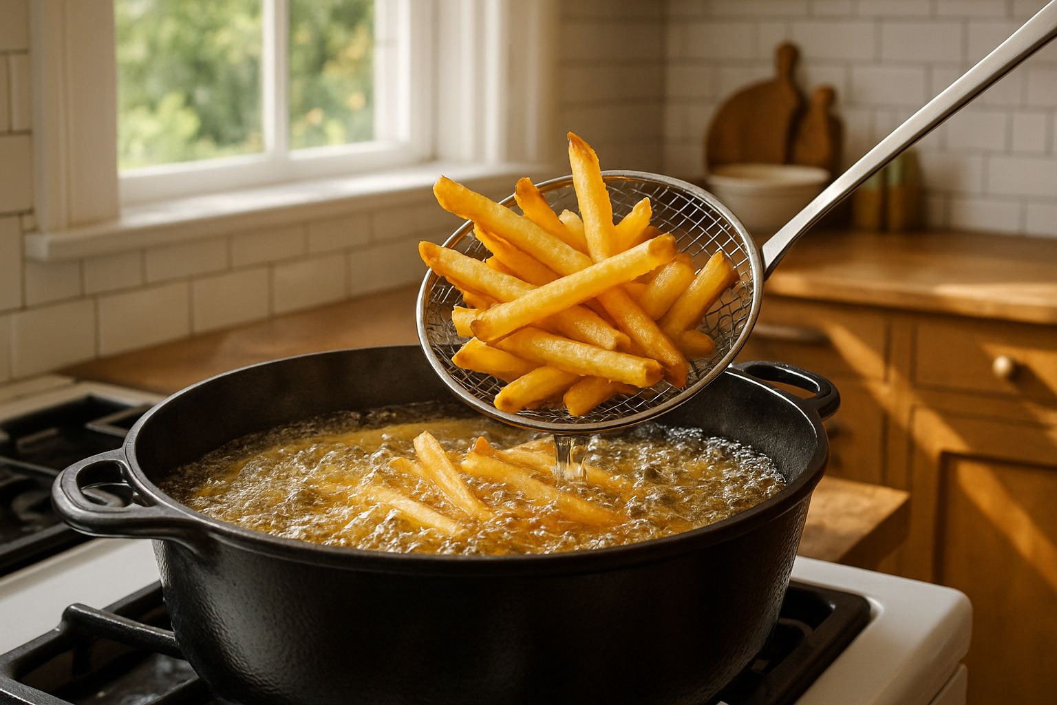 tallow being used for deep frying potatoes - tallow