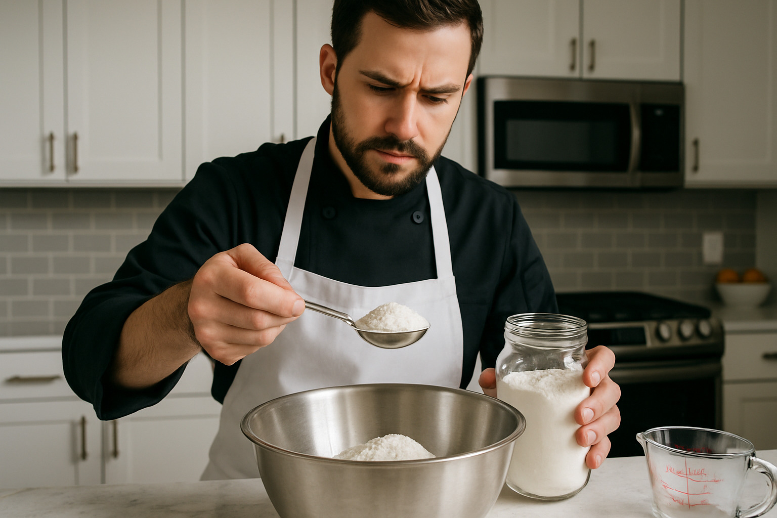 professional baker measuring ingredients with precision - how many tablespoons in a cup