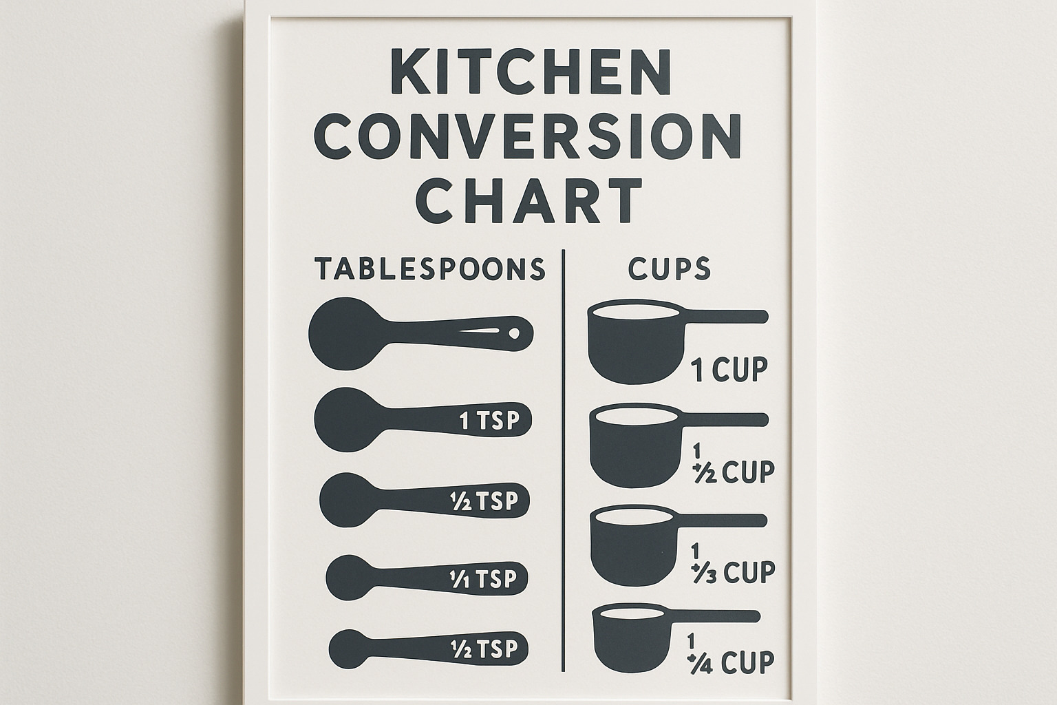 comprehensive kitchen conversion chart - how many tablespoons in a cup
