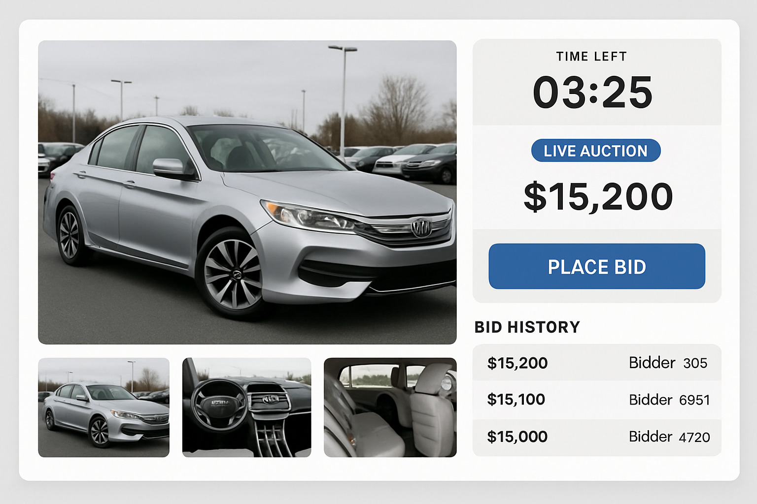 Auction countdown timer with bidding interface - cars and bids Auction countdown timer with bidding interface - cars and bids